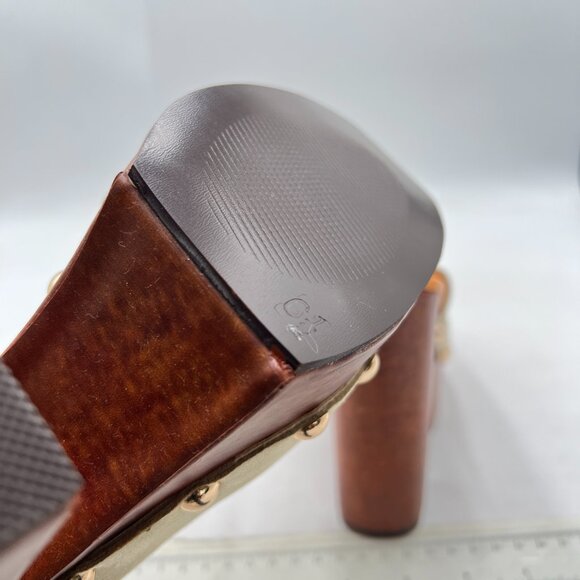 YDN Beige Rivet Studded Platform Block High Heeled Sandals Slingback Buckle Shoe - Picture 6 of 8